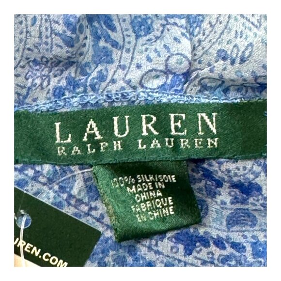 Ralph Lauren Blue Paisley Silk Ruffled Scarf Luxe Y2K New With Tag Green Label - Picture 4 of 6